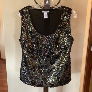 Sequin top, sleeveless. Tags removed, size large?